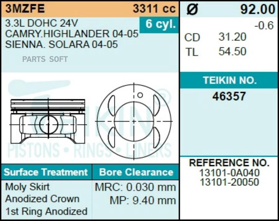 

TEIKIN Поршни (к-т 6шт) 0,50 1шт TEIKIN 46357050