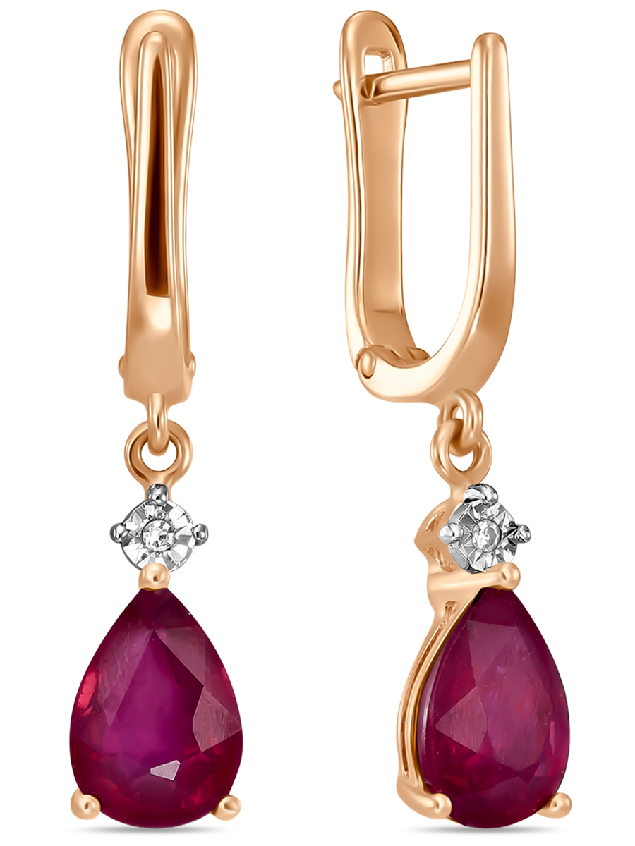 

Серьги подвески из золота MIUZ Diamonds (Московский юв. завод) E01-33834, бриллиант/рубин, E01-33834