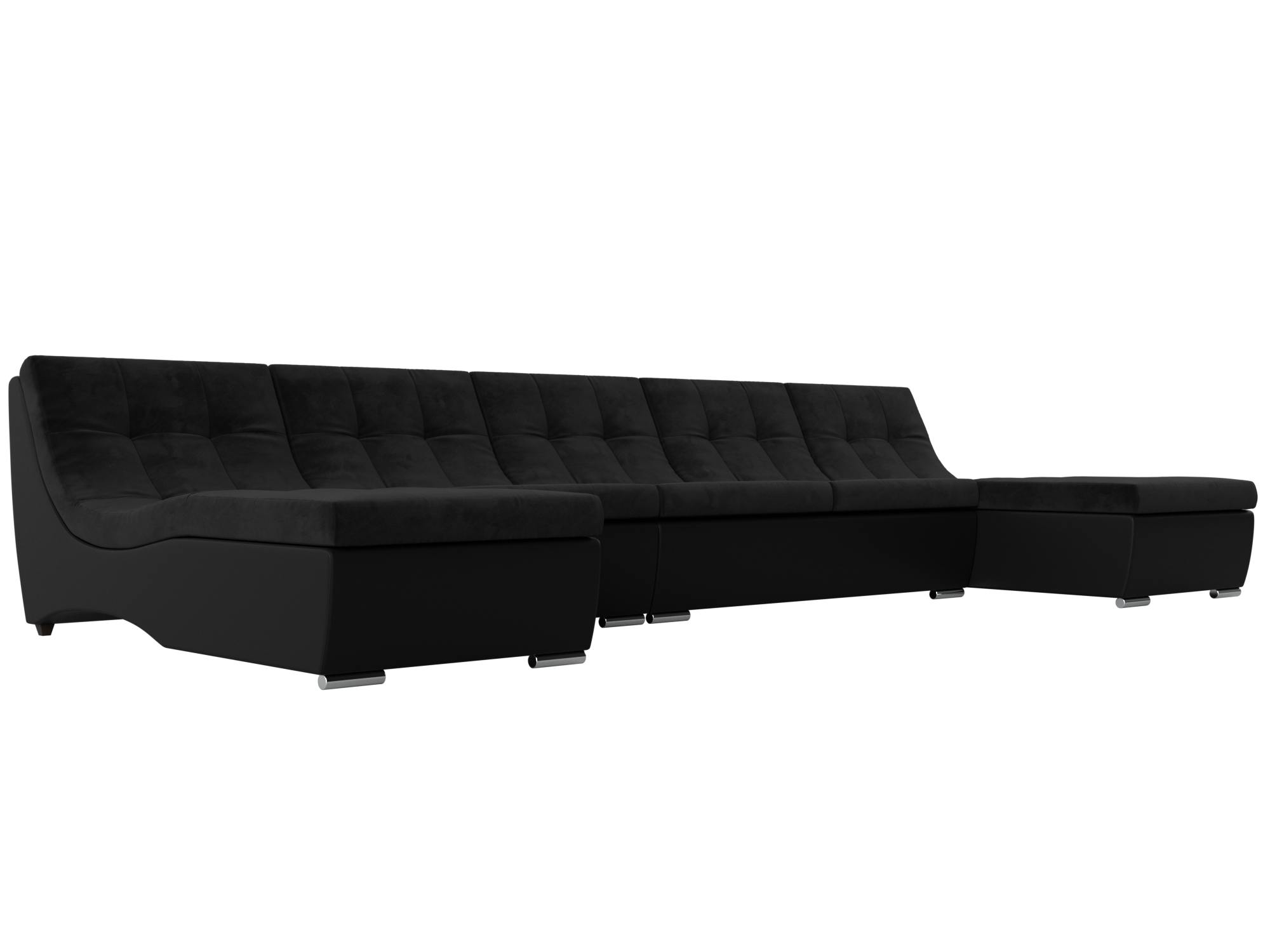 фото Диван п-образный модульный лига диванов монреаль long черный (велюр)/черный (экокожа)
