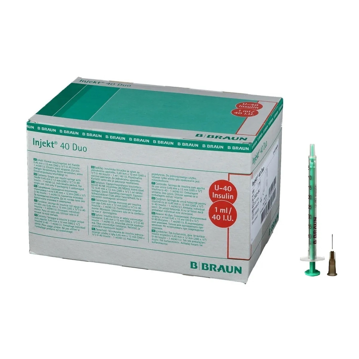 Комплект Шприц инсулин B.Braun Инжект U40 c приложенной иглой 0,45х12 мм х 25 шт