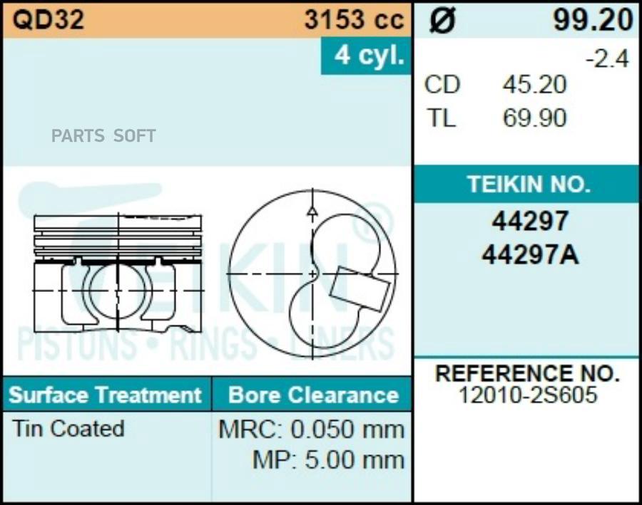 

TEIKIN Поршни (к-т 4шт) 0,50 1шт TEIKIN 44297050