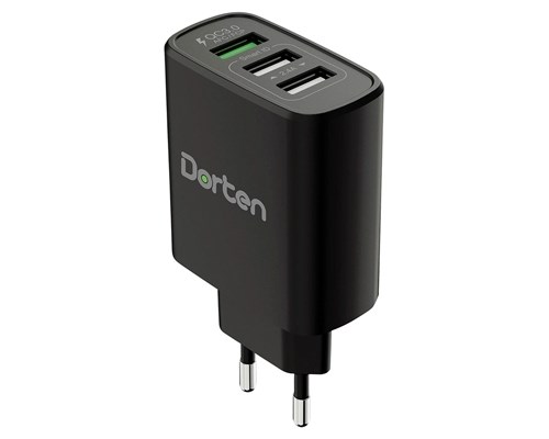 фото Сетевое зарядное устройство dorten 3 usb smart id quick charger 30w 2.4a black