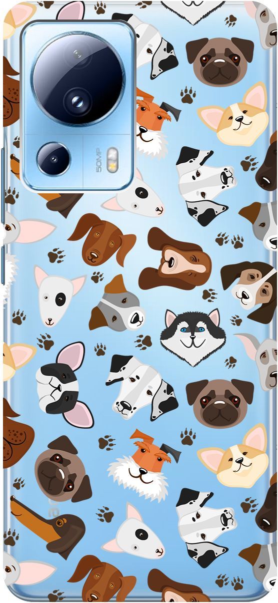 

Силиконовый чехол на Xiaomi 13 Lite "Dogs Pattern" прозрачный, Прозрачный;коричневый, 158514