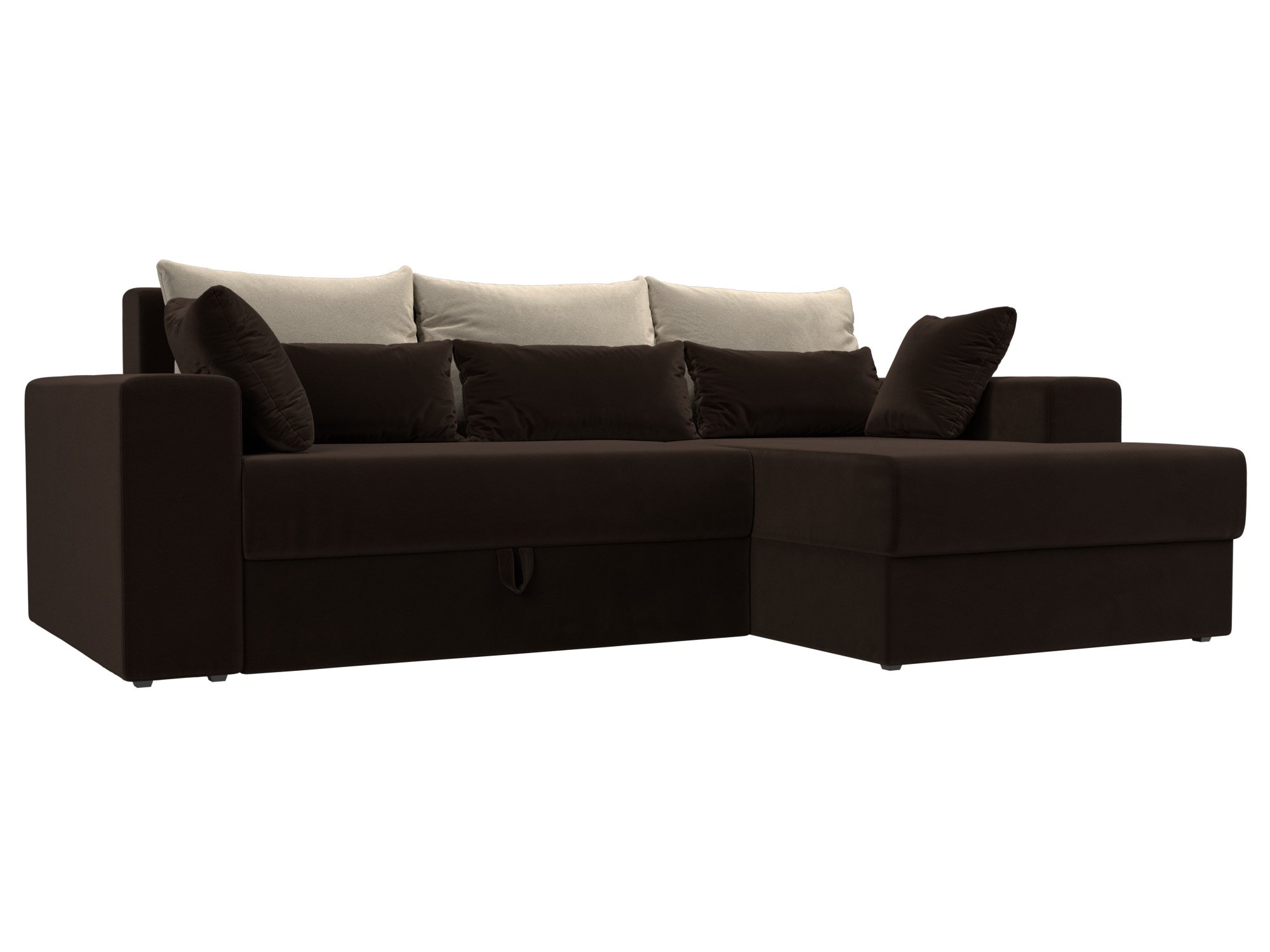 фото Угловой диван лига диванов майами правый угол коричневый/бежевый/коричневый (микровельвет)