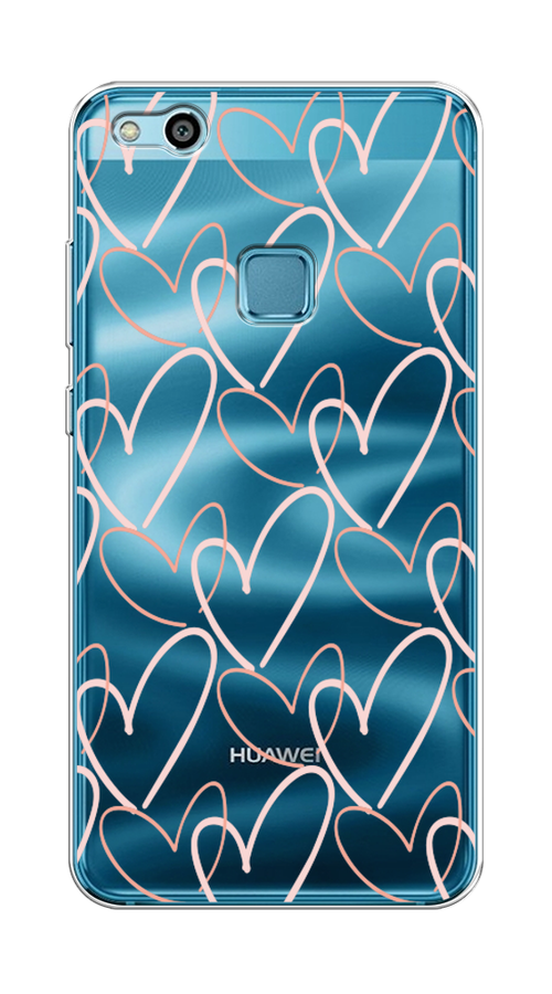 

Чехол на Huawei P10 Lite "Узор из сердечек", Розовый;бежевый, 61350-6