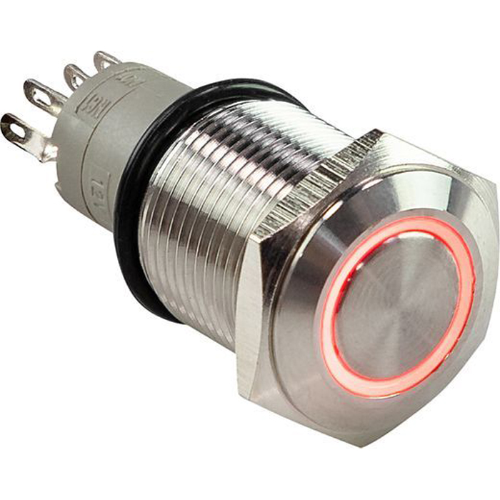 

Кнопка без фиксации 12В 5А, OFF-(ON) 5P, D16 красная подсветка, A6C1R12VS