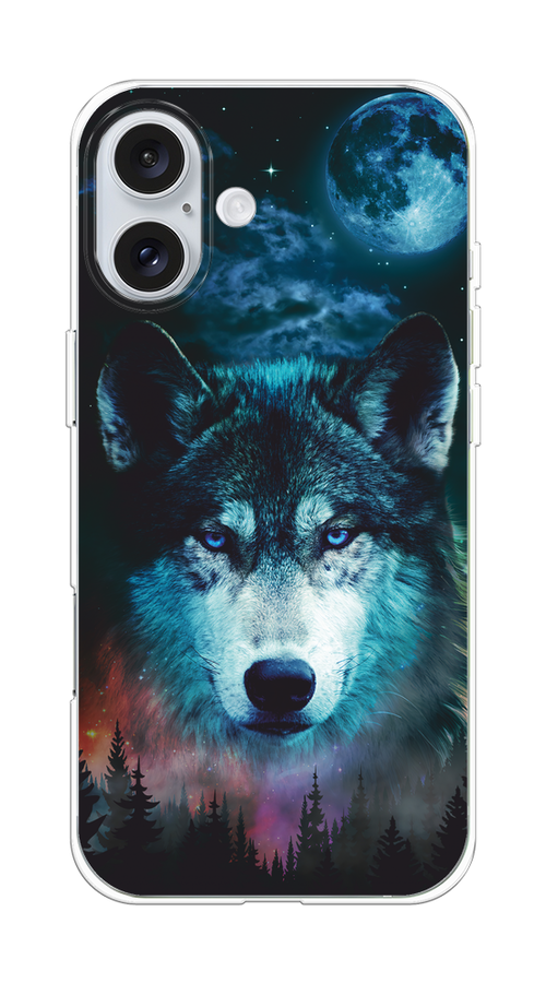 

Чехол на Apple iPhone 16 Plus "Лунный волк", Бирюзовый;розовый;синий, 16150-1