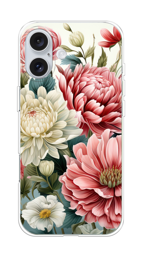 

Чехол на Apple iPhone 16 Plus "Садовые цветы рисунок", Розовый;зеленый;белый, 16150-1