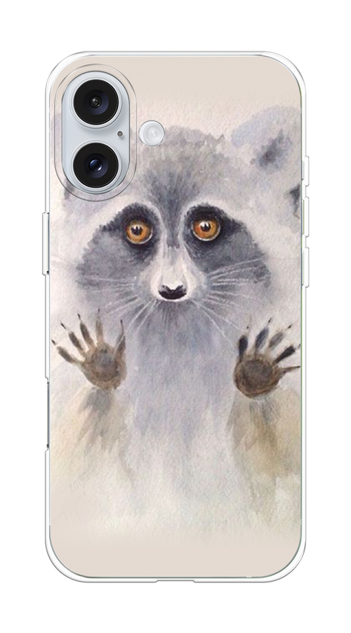 

Чехол на Apple iPhone 16 Plus "Енот за стеклом", Бежевый;серый, 16150-1