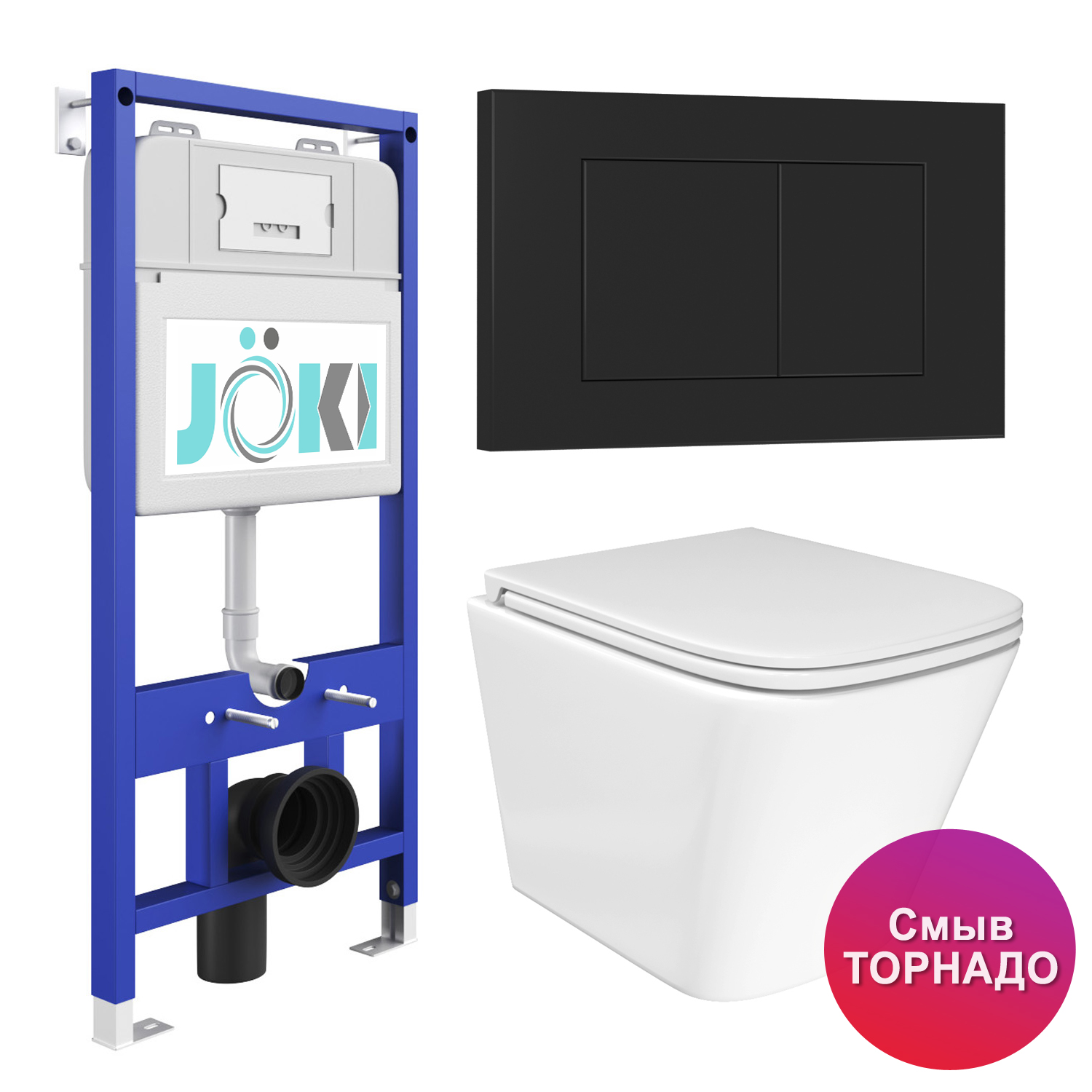 

Комплект JOKI: инсталляция JK01150+кнопка JK013525BM черный+Verna T JK3031025 белый унитаз, Verna JKS303011013BM