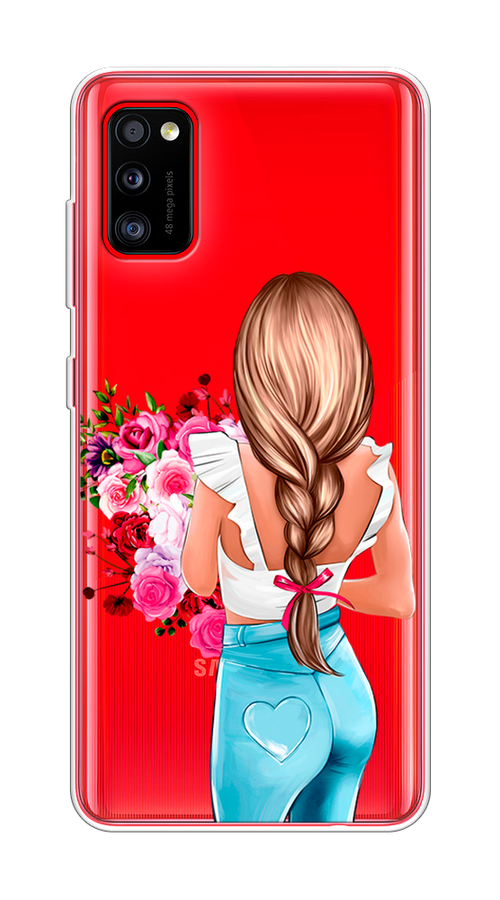 

Чехол на Samsung Galaxy A41 "Девушка с цветами", Коричневый;розовый;голубой, 2100450-6