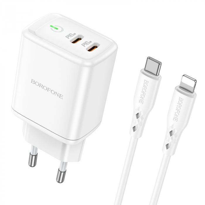 

Сетевое зарядное устройство BOROFONE BN9 lightning 2xUSB Type-C 3 А белый, BN9
