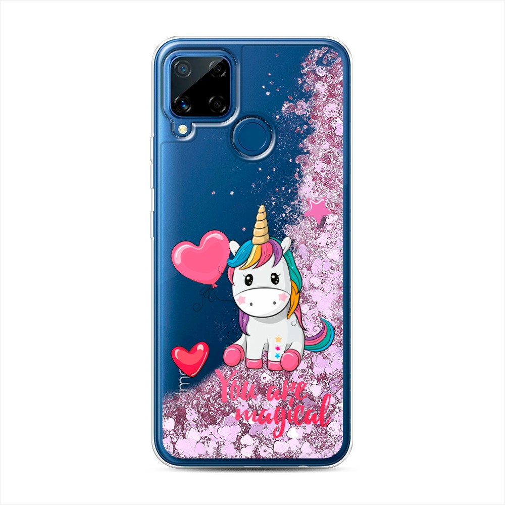 

Жидкий чехол с блестками "Волшебная единорожка" на Realme C15, 255094-1