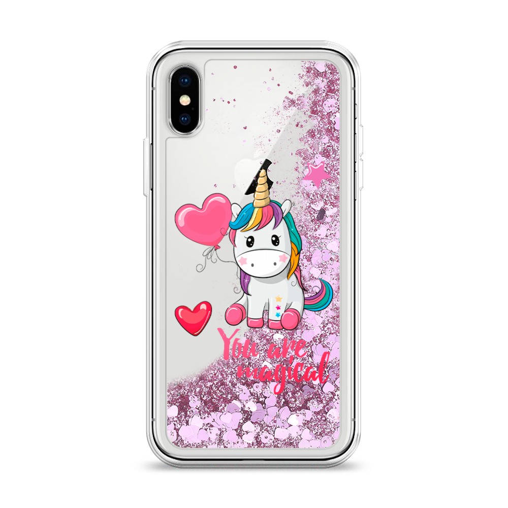 

Жидкий чехол с блестками "Волшебная единорожка" на Apple iPhone XS (10S), 11894-1