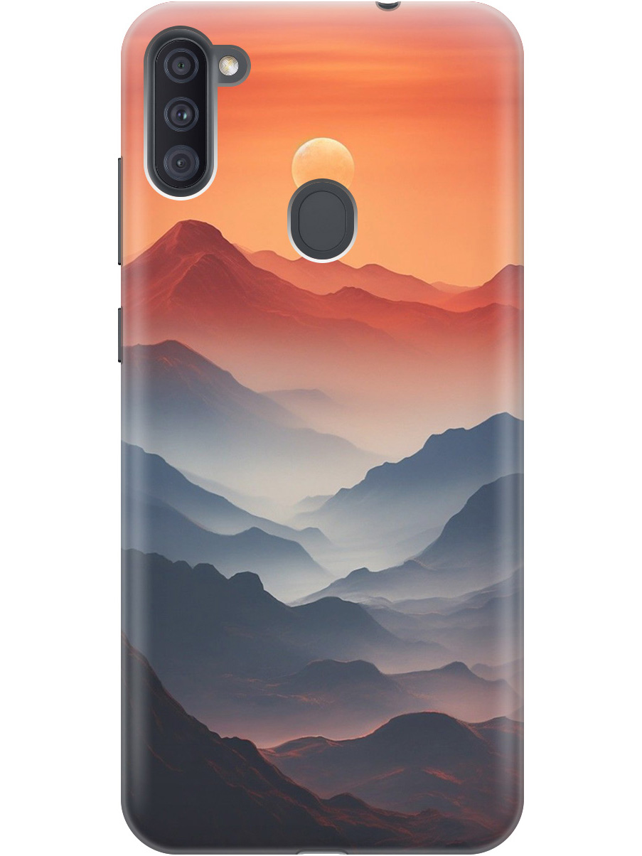 

Силиконовый чехол на Samsung Galaxy A11/M11 с принтом "Луна над горами", Прозрачный;оранжевый;черный, 722820810