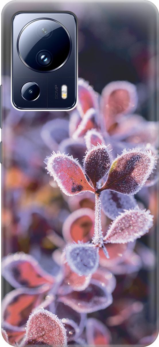 

Силиконовый чехол на Xiaomi 13 Lite "Иней на листочках", Розовый;черный, 158501