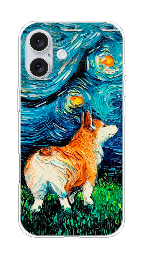 

Чехол на Apple iPhone 16 Plus "Корги звёздная ночь", Коричневый;белый;зеленый, 16150-1