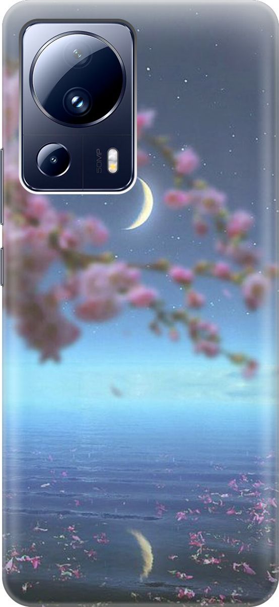 

Силиконовый чехол на Xiaomi 13 Lite "Месяц и сакура", Белый;голубой, 158506