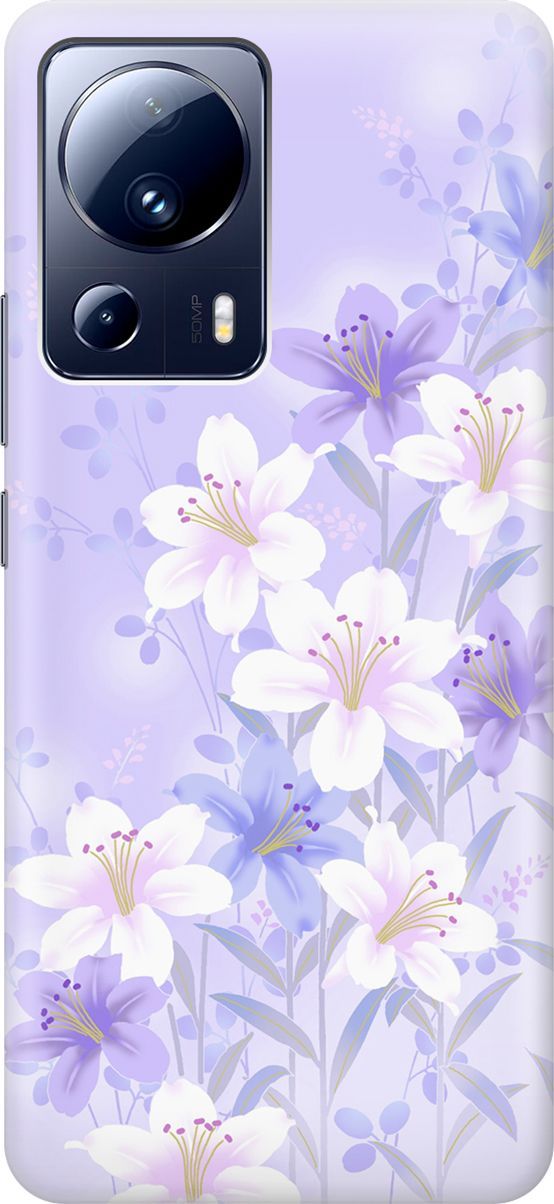 

Силиконовый чехол на Xiaomi 13 Lite "Лилии на фиолетовом", Белый;фиолетовый, 158504