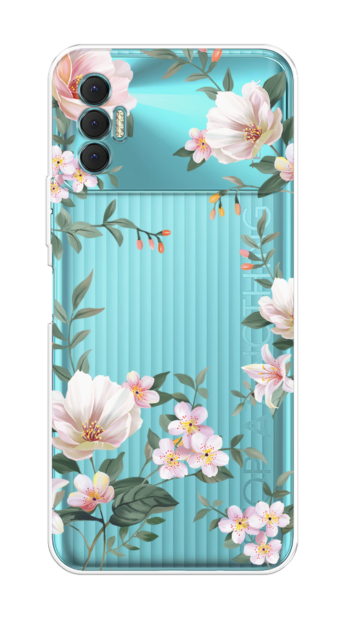 

Чехол на Tecno Spark 8P "Beautiful white flowers", Бежевый;зеленый, 301450-1