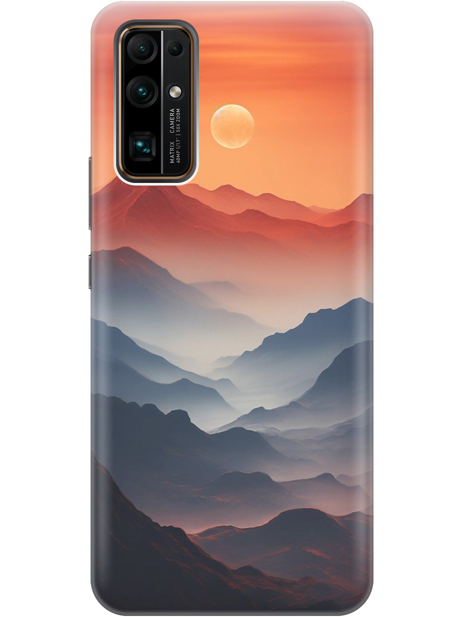 

Силиконовый чехол на Honor 30 с принтом "Луна над горами", Прозрачный;оранжевый;черный, 722945810