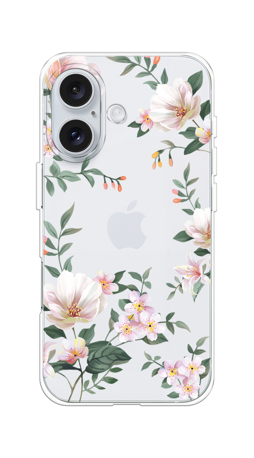 

Чехол на Apple iPhone 16 "Beautiful white flowers", Бежевый;зеленый, 16050-1