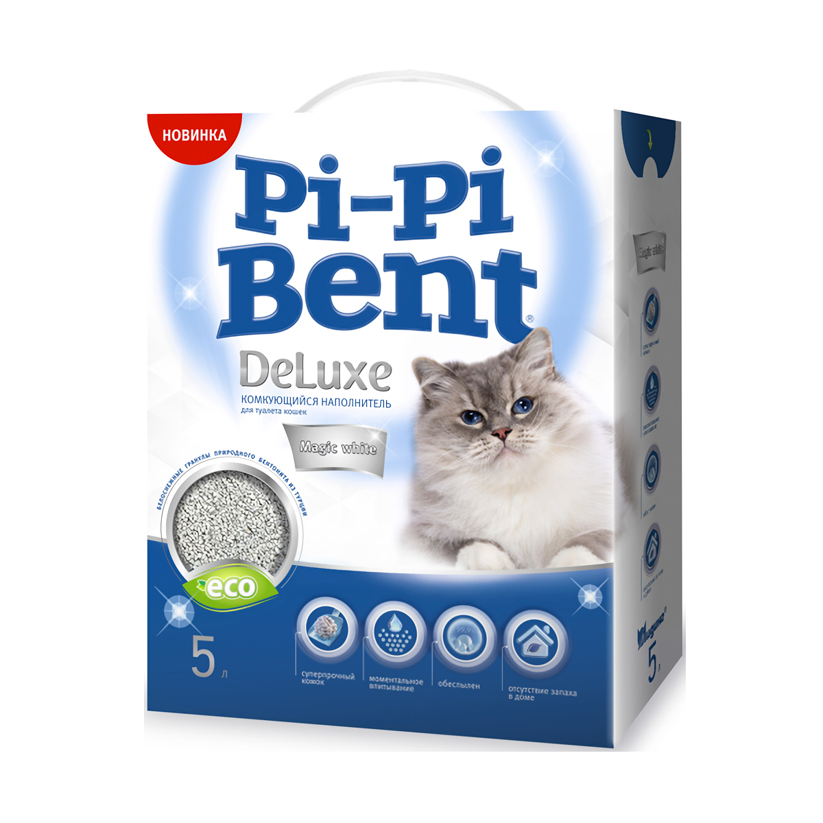 Комкующийся наполнитель PI-PI-BENT Magic white, бентонитовый, 5 л