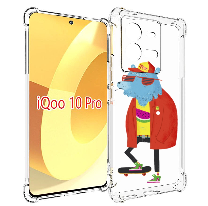 

Чехол MyPads медведь на скейте для Vivo iQOO 10 Pro, Прозрачный, Tocco