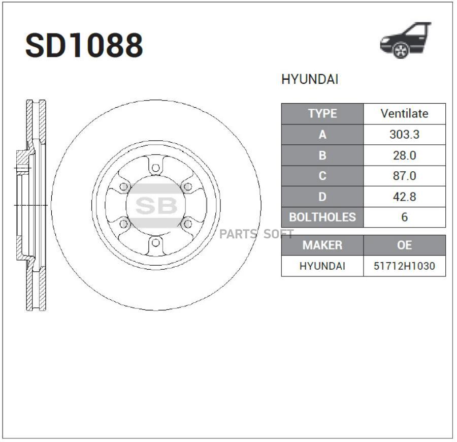 

Тормозной диск Sangsin brake SD1088