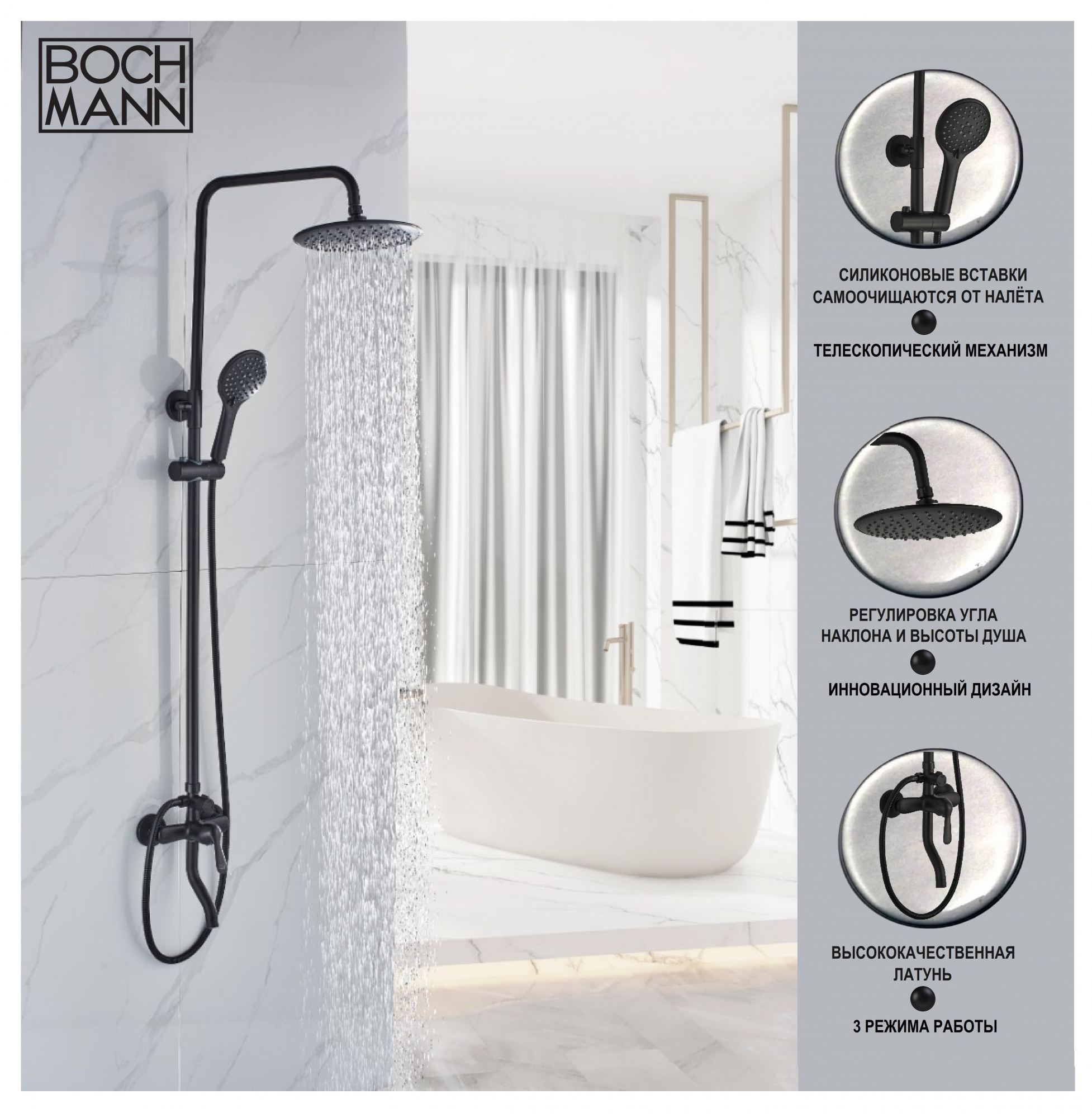 Душевая стойка Boch Mann ECO Black BM8825 14278₽