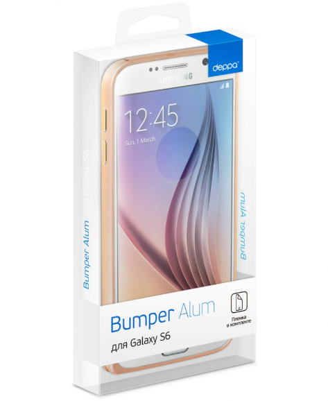 

Чехол-бампер Deppa Alum Bumper для Samsung Galaxy S6 пластиковый+защитная пленка (черный)