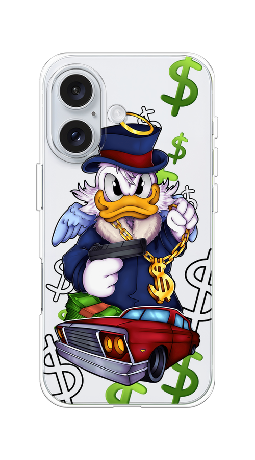 

Чехол на Apple iPhone 16 "Scrooge McDuck with a Gold Chain", Красный;синий;белый, 16050-1