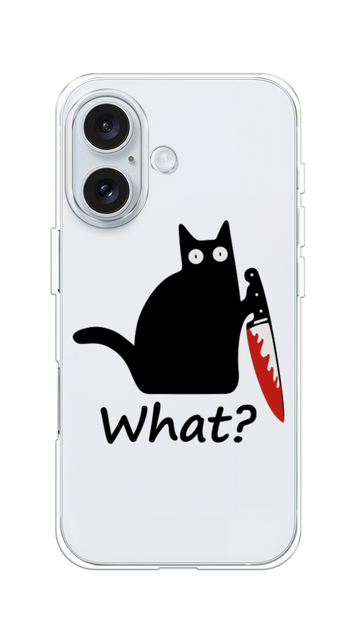 

Чехол на Apple iPhone 16 "Котик с ножом", Черный;красный, 16050-1