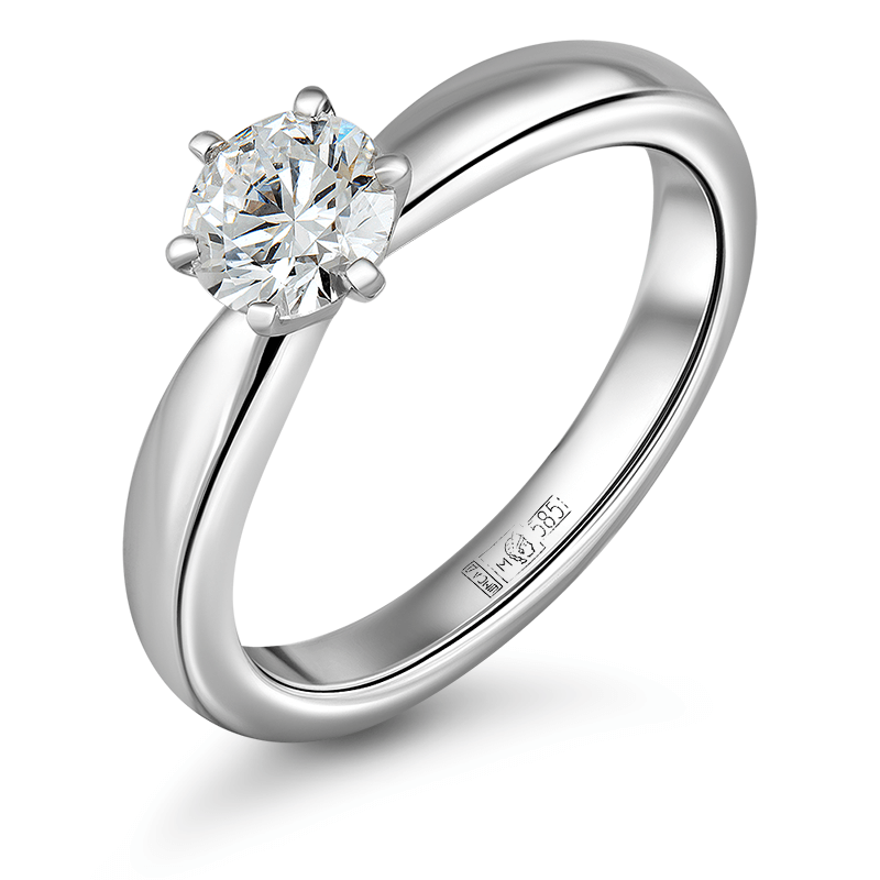 Кольцо помолвочное из белого золота р. 17 IQ Diamonds 319, бриллиант искусственный