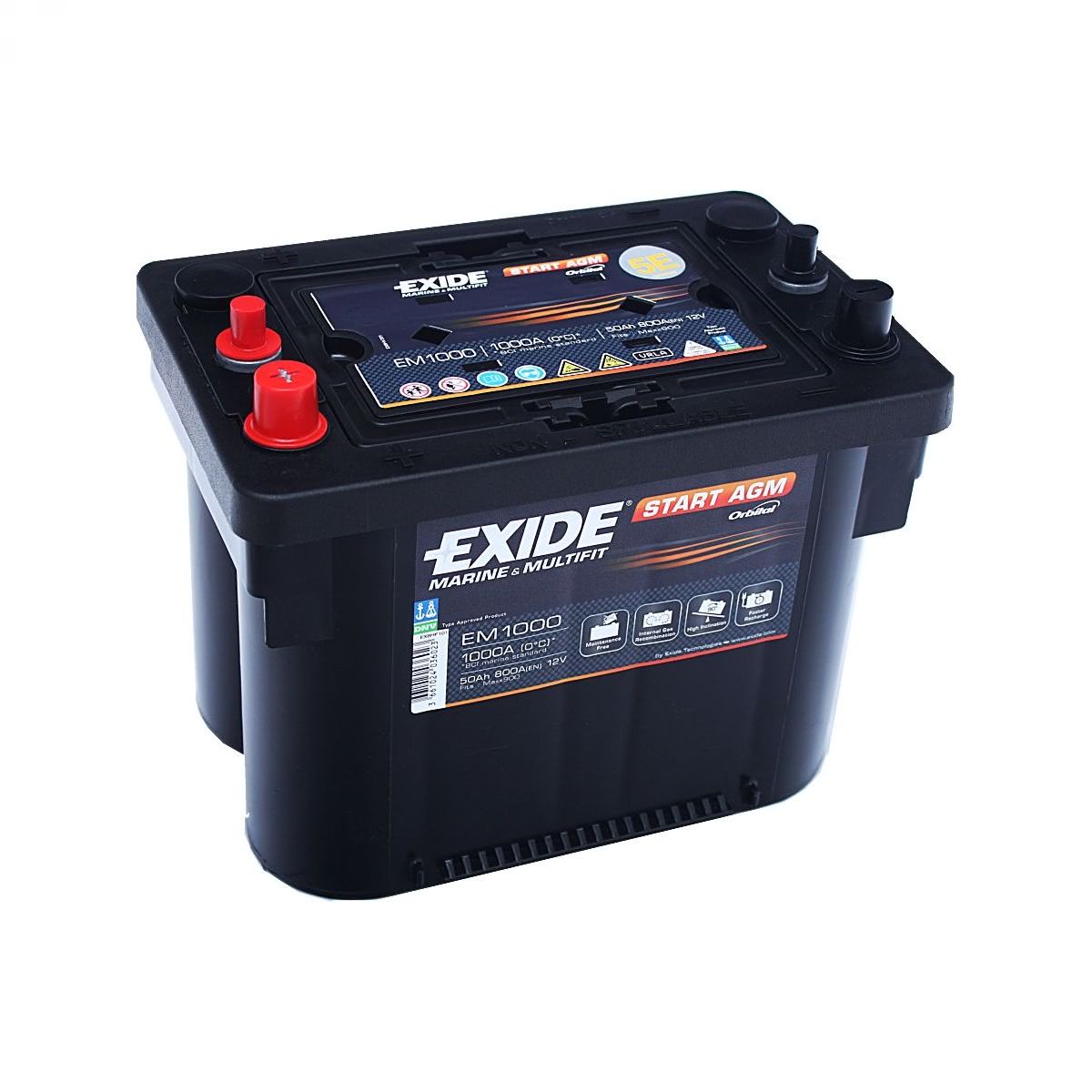 Акб Marine&Leisure Start Agm Em1000 50а/Ч 12v 800 A En 260x173x206 EXIDE EM1000