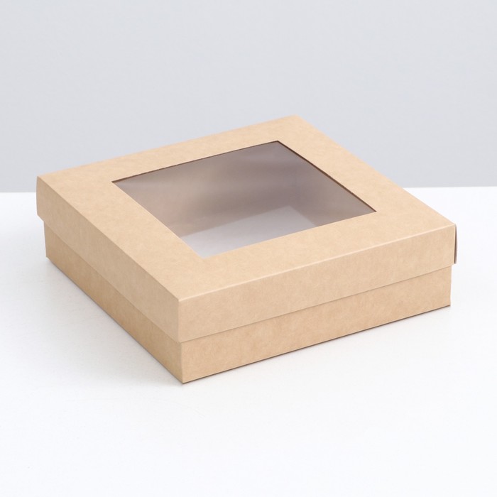 

Коробка складная, крышка-дно, с окном, крафтовая, 20 х 20 х 6 см(5 шт.), Бежевый