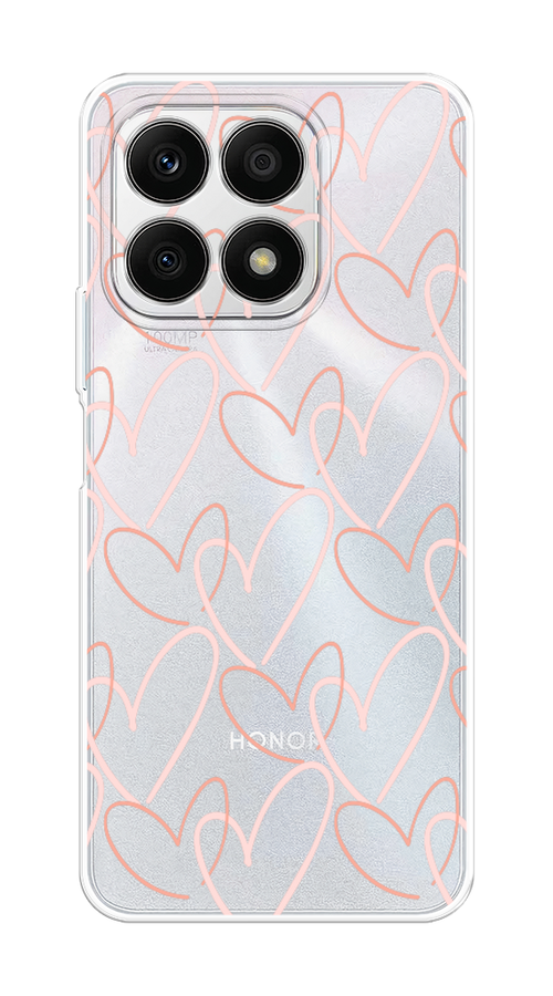 

Чехол на Honor X8A "Узор из сердечек", Розовый;бежевый, 6120750-6