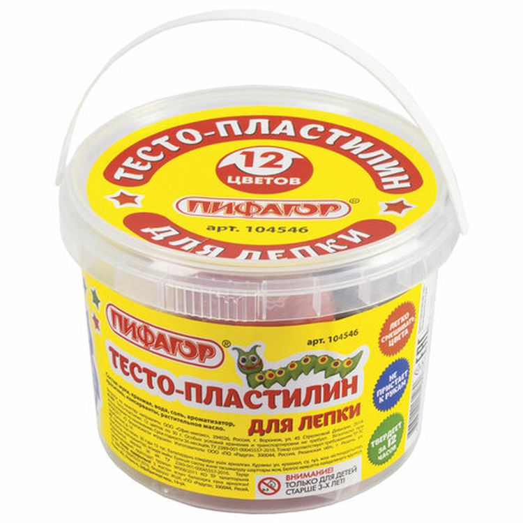 

Пластилин на растительной основе ПИФАГОР, 12 цветов, 360 г, Разноцветный