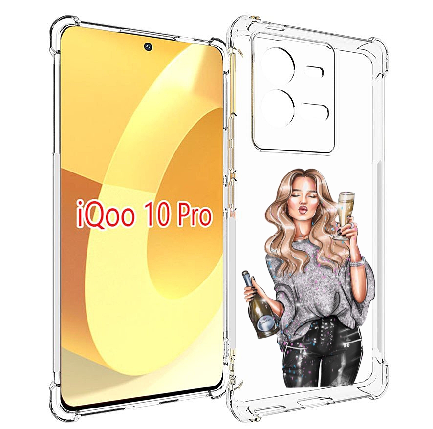 

Чехол MyPads красивая-любительница-шампанского женский для Vivo iQOO 10 Pro, Прозрачный, Tocco