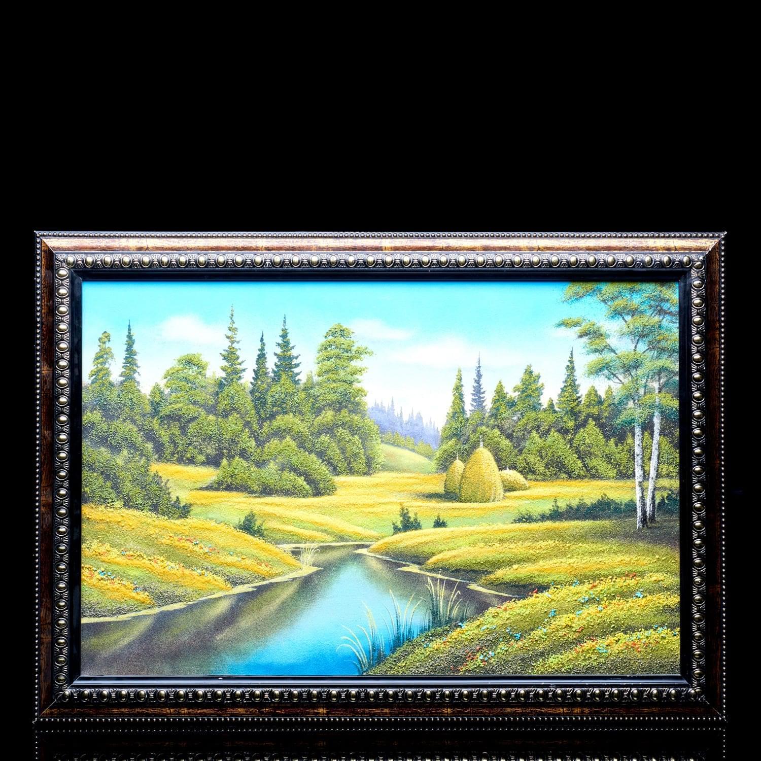 фото Картина с каменной крошкой речка в лесу 69 х 49 см russia the great