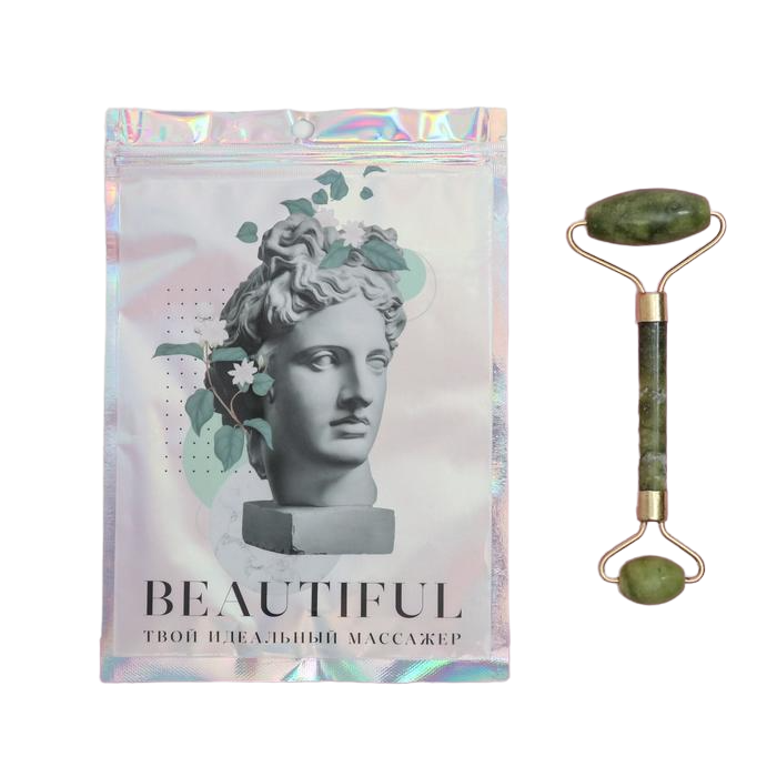 

Роллер для массажа лица в пакете Beautiful, 14 х 20 см, серпентин и кальцит, Зеленый