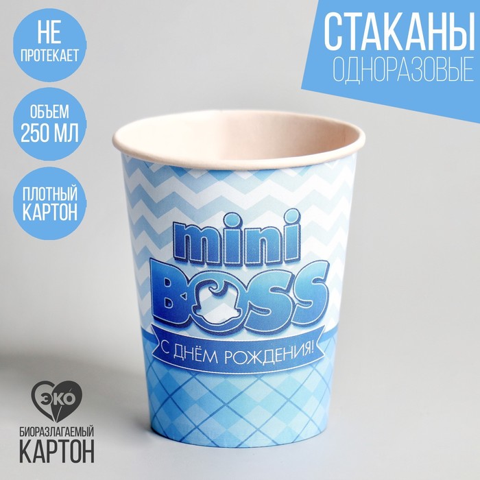 

Стакан бумажный «С Днём Рождения», mini boss, набор 6 шт, 250 мл