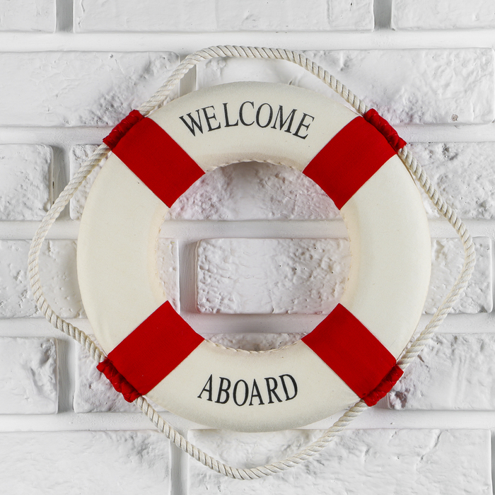 

Спасательный круг с бечевкой "welcome abroad", декор - крест, 4*26*26 см, МИКС