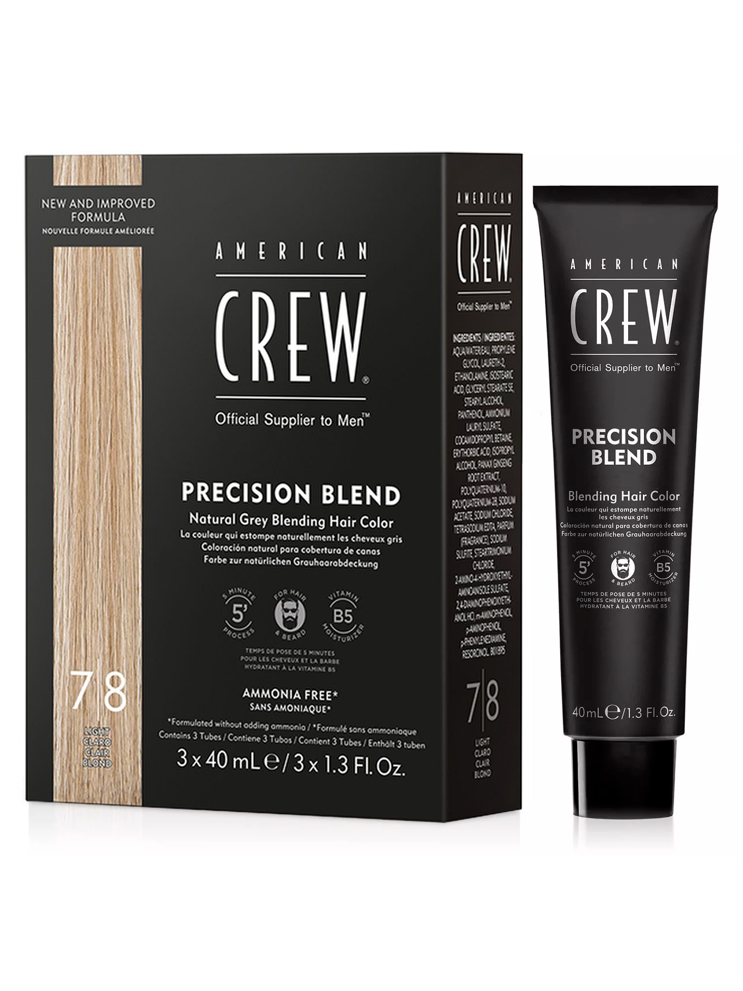 Краска для седых волос American Crew Precision Blend 7/8 Светлый блонд, 3 x 40 мл american crew активатор для камуфляжа 4 5% precision blend peroxide 15vol 500 мл