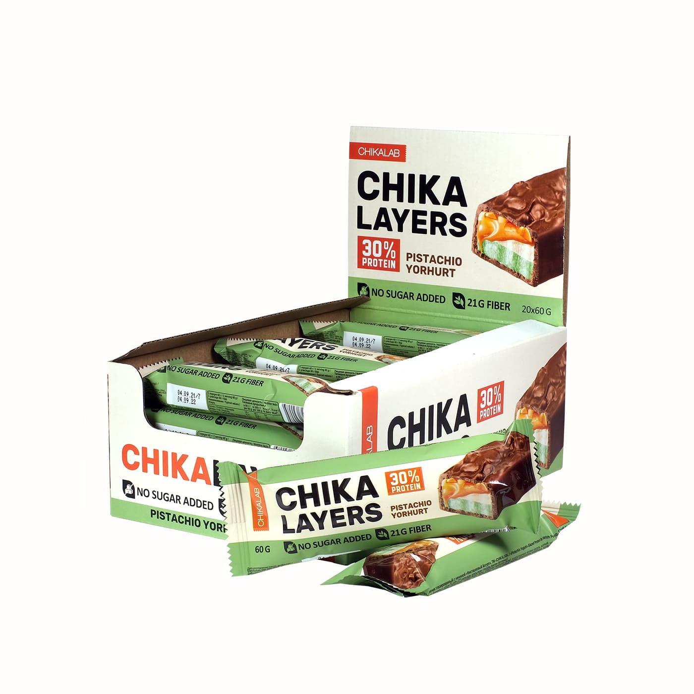 фото Протеиновый батончик chikalab chika layers лесной фисташковый йогурт 60г, 12шт