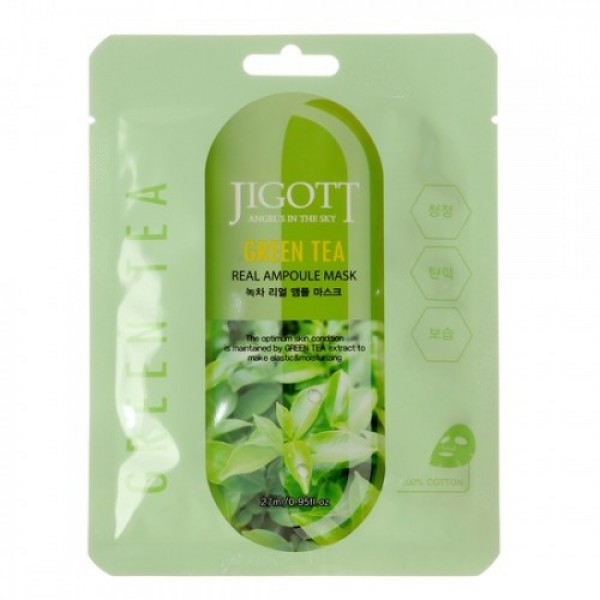 Ампульная тканевая маска JIGOTT  Green Tea Real Ampoule Mask, 27 мл х 5 шт дезодорант спрей green era натуральный цитрусовый 50 мл