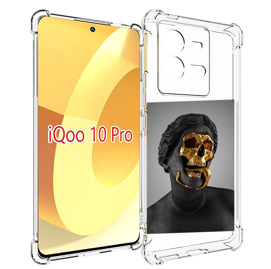 

Чехол MyPads золотой череп в статуе для Vivo iQOO 10 Pro, Прозрачный, Tocco