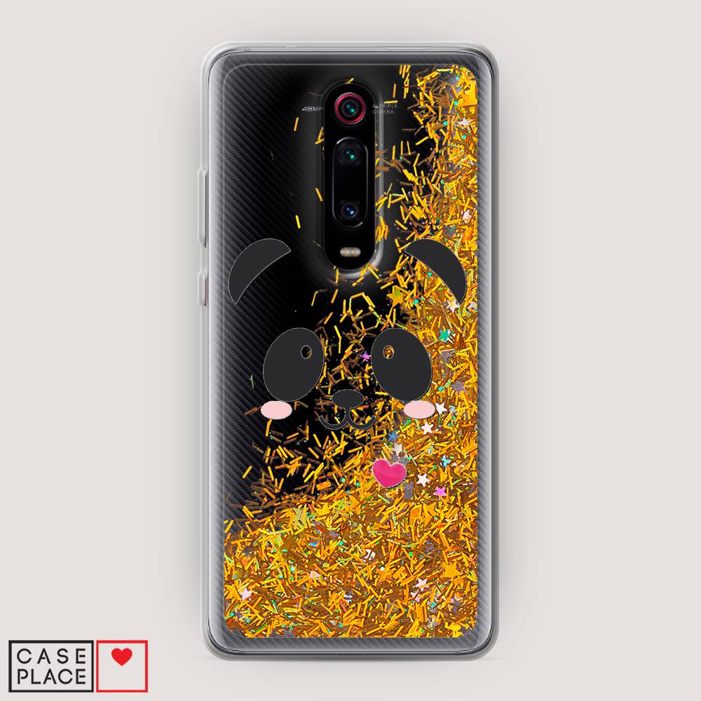 

Жидкий чехол с блестками "Влюбленный панда контур" на Xiaomi Redmi K20 Pro, 35690-1