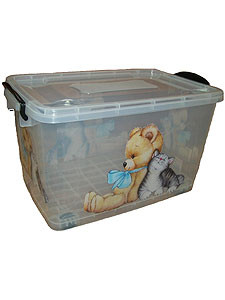 Контейнер для хранения №7 Росспласт, 50 л, рисунок: мишка и котенок