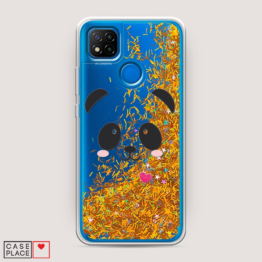 

Жидкий чехол с блестками "Влюбленный панда контур" на Xiaomi Redmi 9C, 39090-1